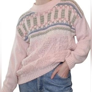Bramble Lane Knitted by hand pink padded shoulders Ramie sweater Size-L